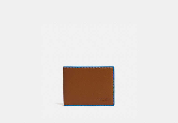 COACH®,SLIM BILLFOLD WALLET,Leather,Saddle/Pacific,Front View