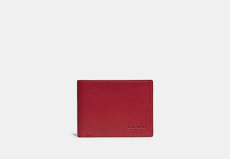 COACH®,SLIM BILLFOLD WALLET,Sport calf leather,Mini,Brick Red,Front View