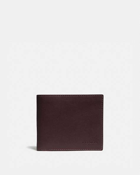COACH®,SLIM BILLFOLD WALLET,Sport calf leather,Mini,Mahogany Brown,Front View