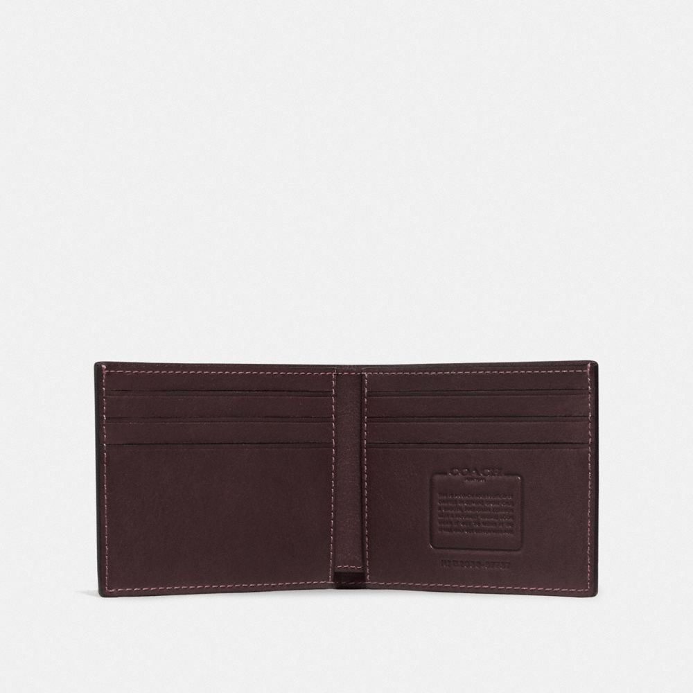 COACH®,Slim Billfold Wallet,Calfskin Leather,Bi Fold,Logo,Casual,Maroon,Inside View,Top View