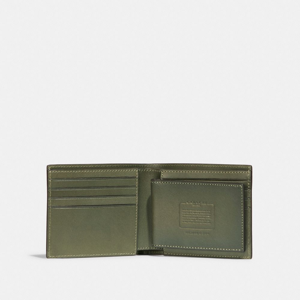 COACH®,3-IN-1 WALLET,Calf Leather,Mini,Army Green,Inside View,Top View