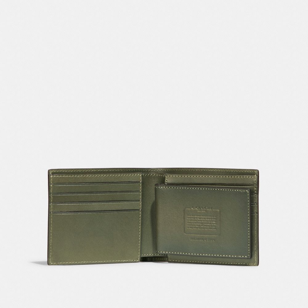 COACH®,3 In 1 Wallet,Calfskin Leather,Bi Fold,Logo,Casual,,Inside View,Top View