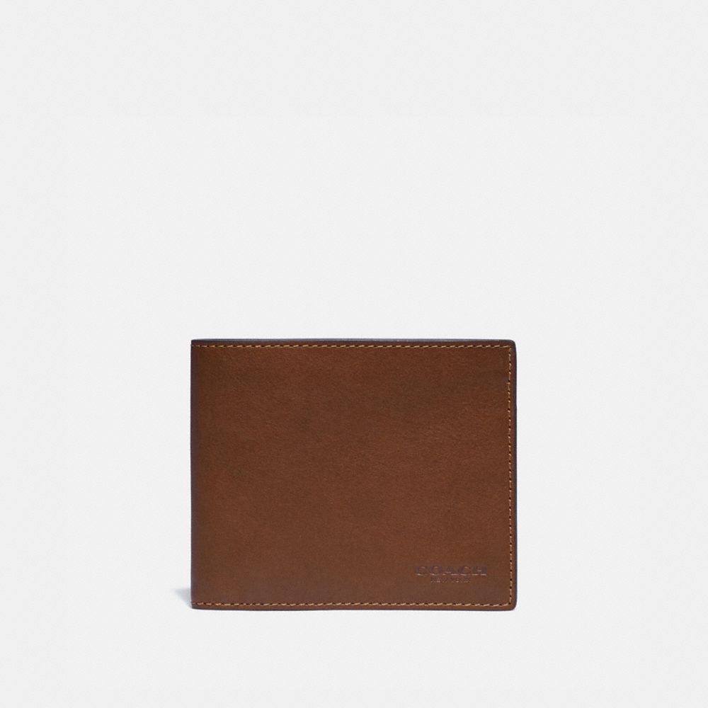 COACH®,3 In 1 Wallet,Calfskin Leather,Bi Fold,Logo,Casual,Brown,Front View