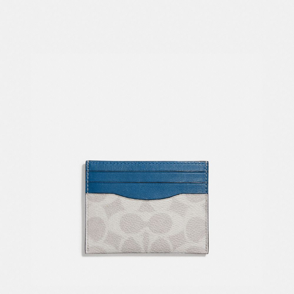 COACH®,CARD CASE IN COLORBLOCK SIGNATURE CANVAS,pvc,Chalk/Pacific,Front View