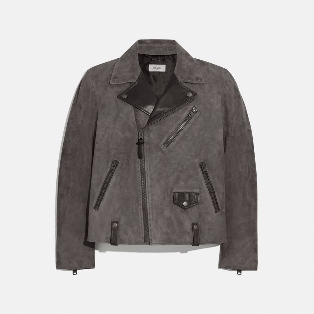 COACH®,SUEDE MOTO JACKET,Suede,GRAPHITE,Front View