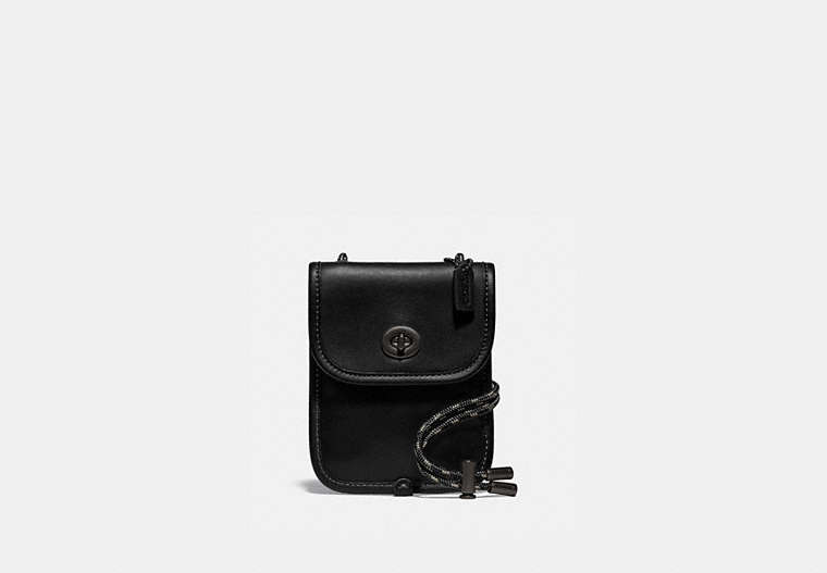 COACH®,TURNLOCK POUCH 10,Leather,Mini,Black,Front View
