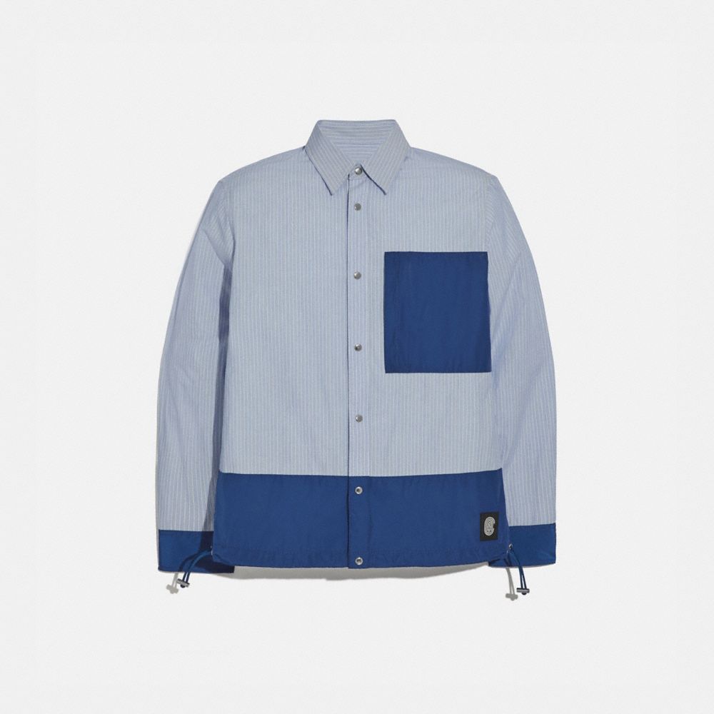 COACH®,ESSENTIAL SHIRT,Mixed Material,BLUE STRIPE,Front View
