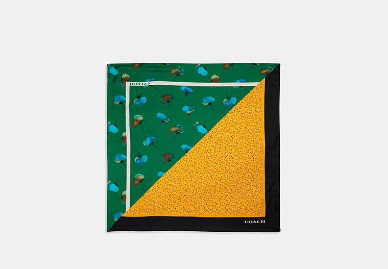 COACH®,FLORAL DOT PRINT SILK SQUARE SCARF,modalsilkblend,Green/Yellow,Front View