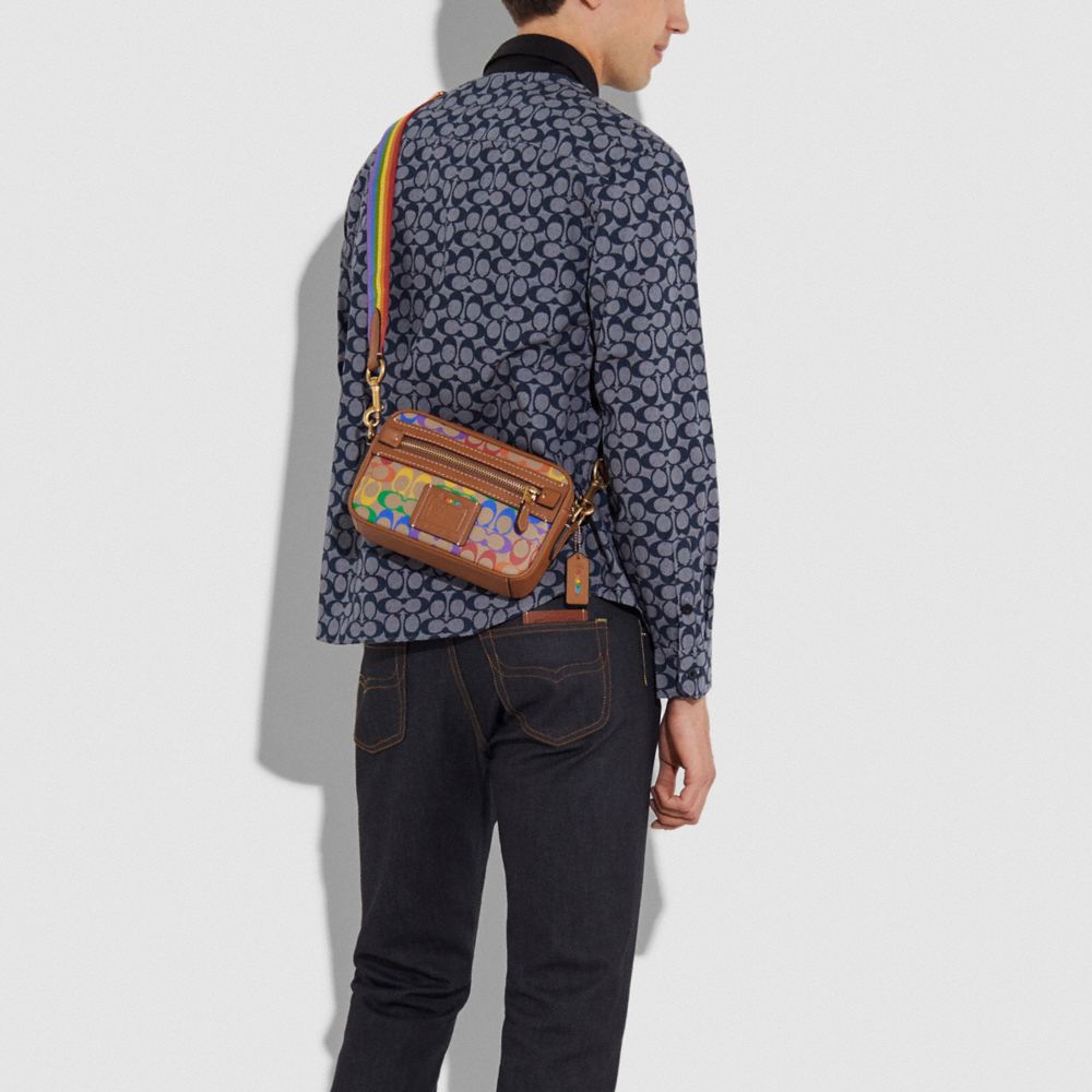 COACH®,Academy Crossbody In Rainbow Signature Canvas,,Detail View