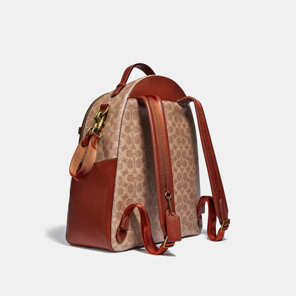 COACH®,BABY BACKPACK IN SIGNATURE CANVAS,Signature Coated Canvas,X-Large,Brass/Tan/Rust,Angle View