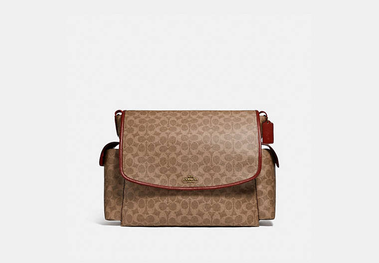 COACH®,BABY MESSENGER BAG IN SIGNATURE CANVAS,Signature Coated Canvas,X-Large,Brass/Tan/Rust,Front View