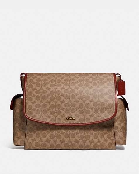 COACH®,BABY MESSENGER BAG IN SIGNATURE CANVAS,Signature Coated Canvas,Extra Large,Brass/Tan/Rust,Front View