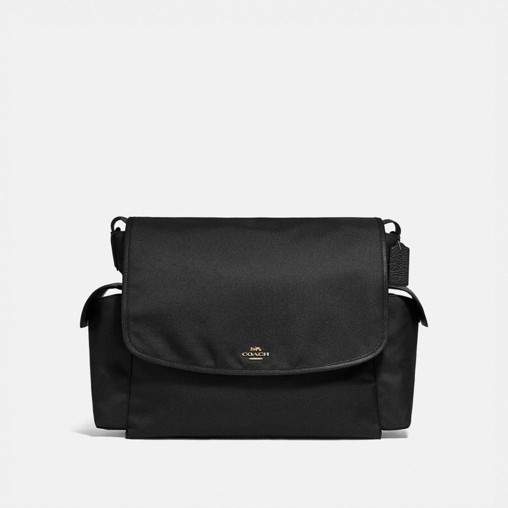 Black Leather Signature Stripe Messenger Bag