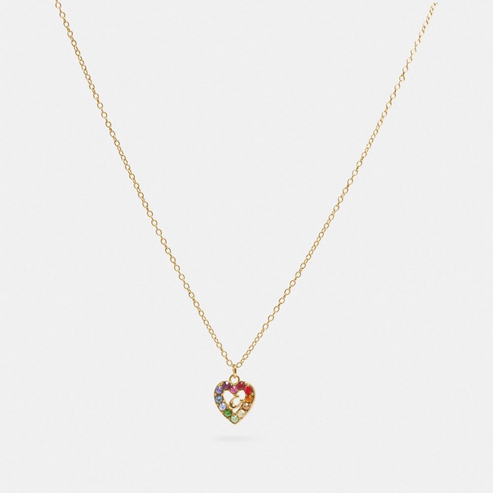 Rainbow Pave Sculpted Signature Heart Slider Necklace