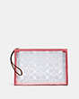 COACH®,BEACH CLUTCH IN SIGNATURE CLEAR CANVAS,Gold/Clear/ Pink Lemonade,Front View