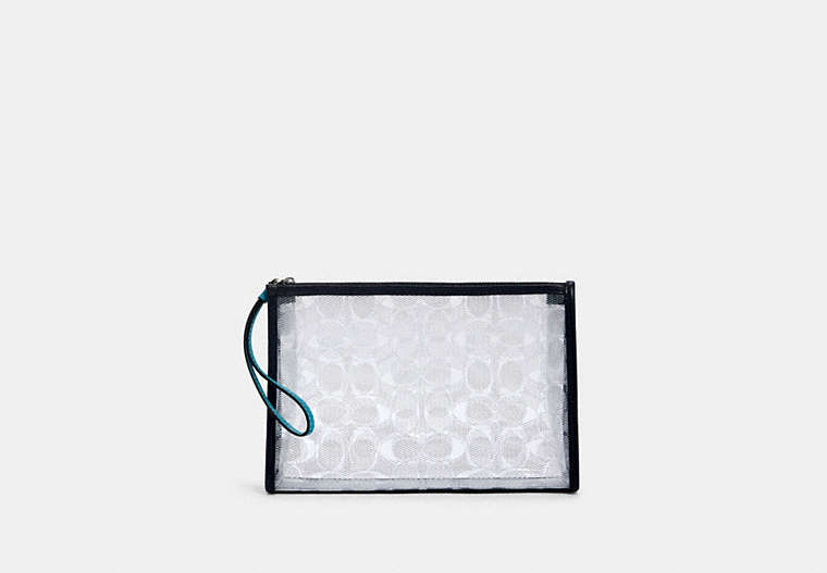 COACH®,BEACH CLUTCH IN SIGNATURE CLEAR CANVAS,Silver/Clear/ Midnight,Front View