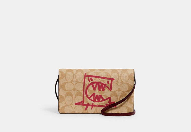 Anna Foldover Crossbody Clutch In Signature Canvas With Rexy By Guang Yu