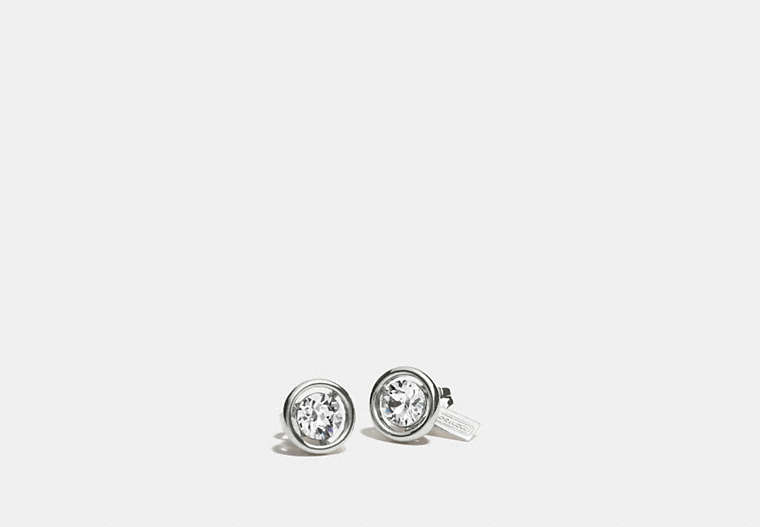 COACH®,HALO STUD EARRINGS,Mixed Material,Silver/Clear,Front View