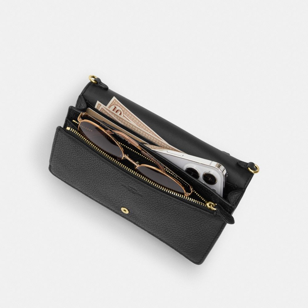 COACH®,Anna Foldover Clutch Crossbody Bag In Signature Canvas,Metallic,Canvas,Clutch,Continental,Crossbody,Color Block,Casual,Multi Color,Inside View, Top View