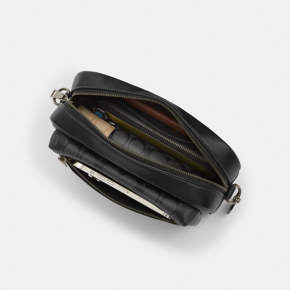 COACH®,Elias Crossbody,Leather,Crossbody,Logo,Casual,Black,Inside View, Top View