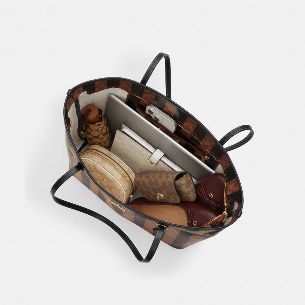 COACH®,Large City Tote Bag In Signature Canvas With Stripe,,Inside View, Top View