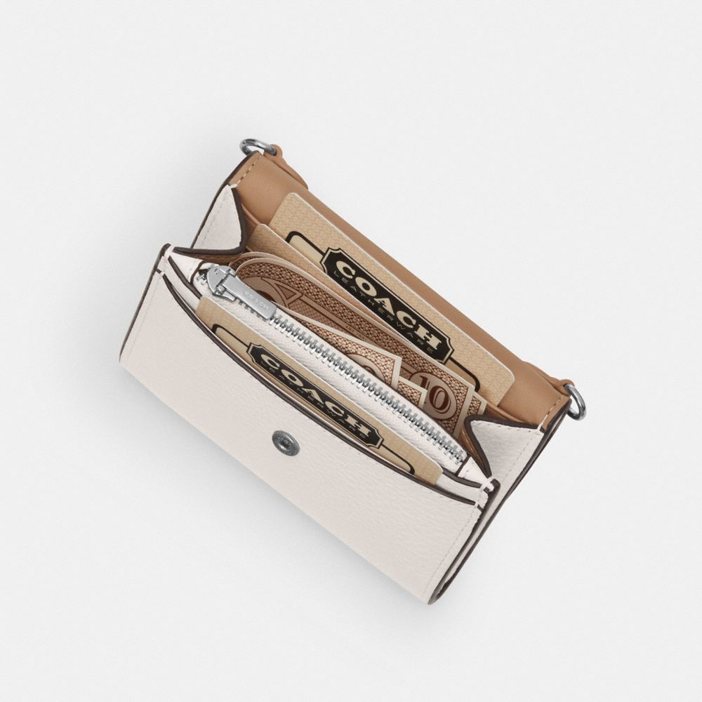 COACH®,MINI ENVELOPPE AVEC SANGLE,Cuir de fantaisie,Argenté/Pierre,Collection