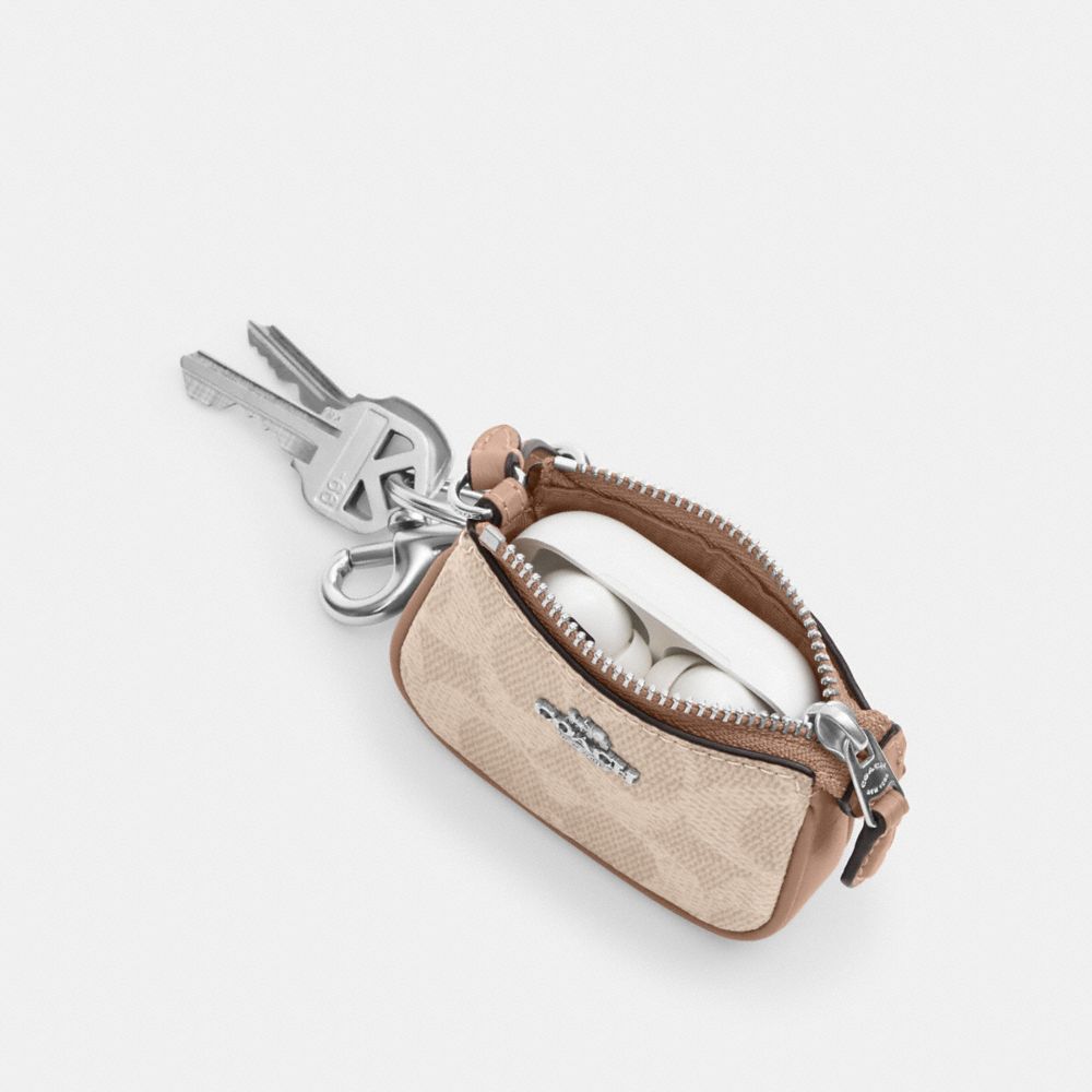 COACH®,Mini Nolita Bag Charm In Signature Canvas,Calfskin Leather,Canvas,Bag Charm,Color Block,Key Ring,Casual,Beige,Collection