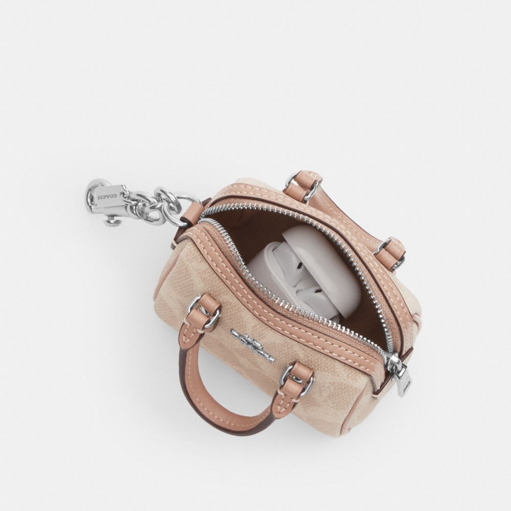 COACH®,Mini Rowan Bag Charm In Signature Canvas,Coin,Color Block,Casual,Beige,Collection