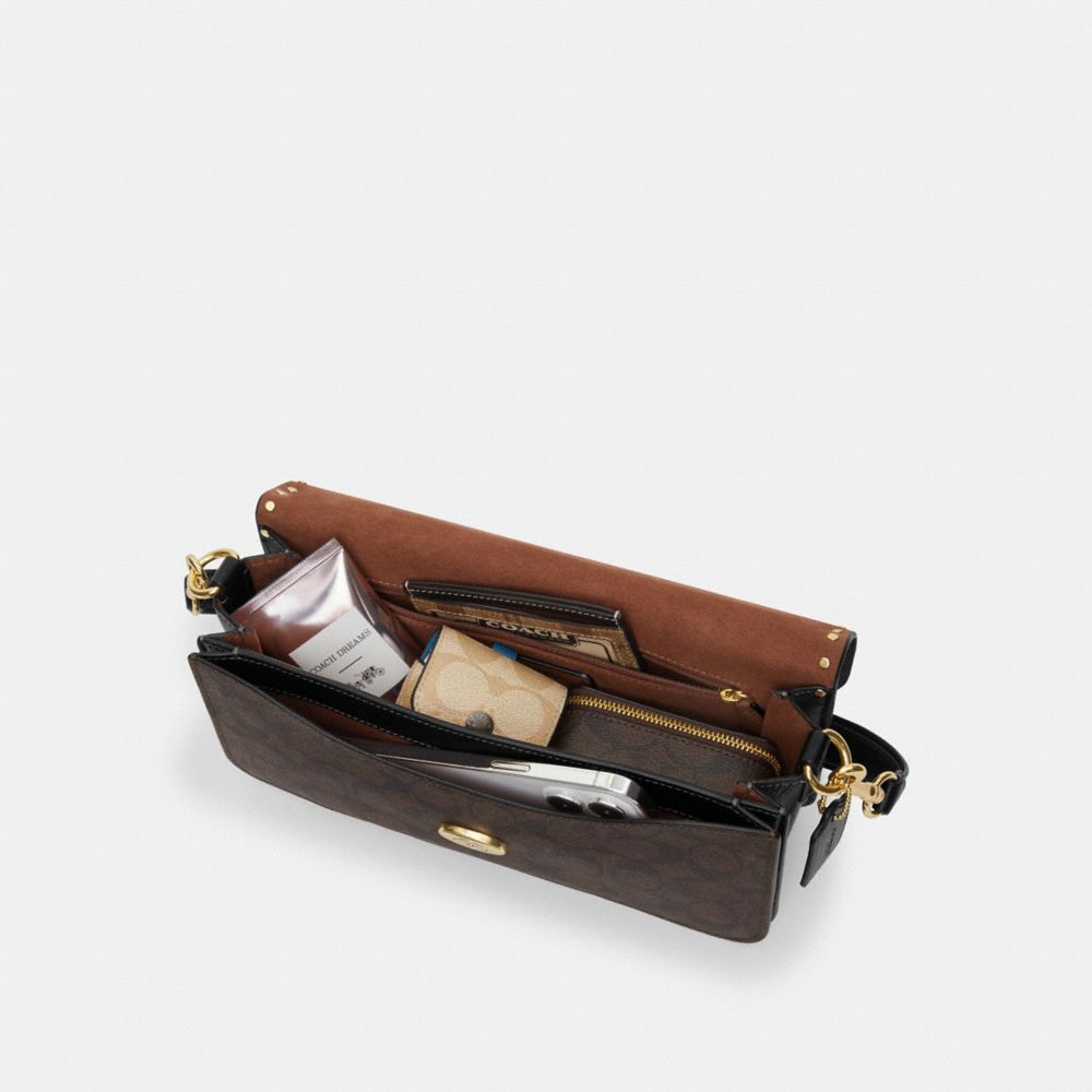 COACH®,SAC ÉPAULE MORGAN EN TOILE EXCLUSIVE COLOR BLOCK,Tissu en toile exclusif,Or/Kaki Multi,Collection
