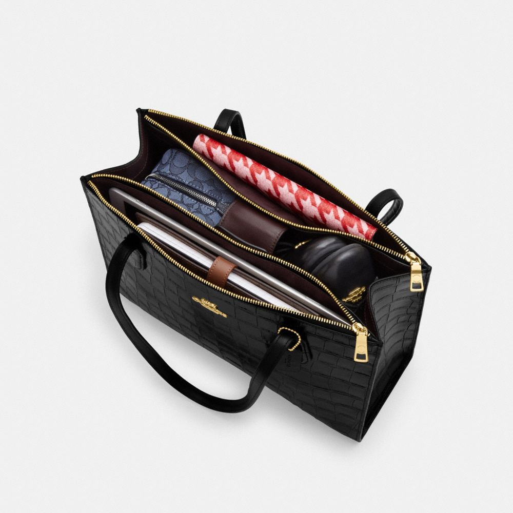 COACH®,Nina Tote Bag,Calfskin Leather,Leather,Tote,Gold Metal,Work,Black,Inside View, Top View
