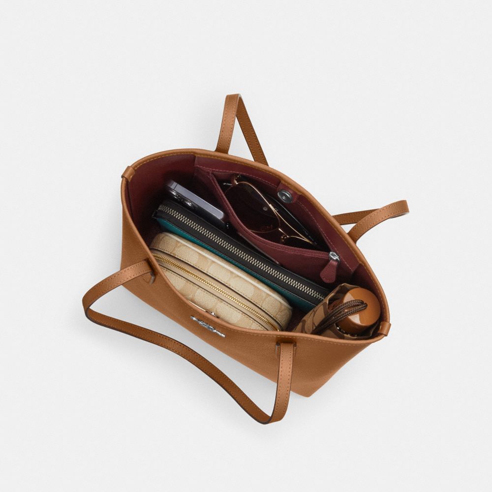 COACH®,Small City Tote Bag In Signature Canvas,Tote,Piping,Casual,Brown,Collection