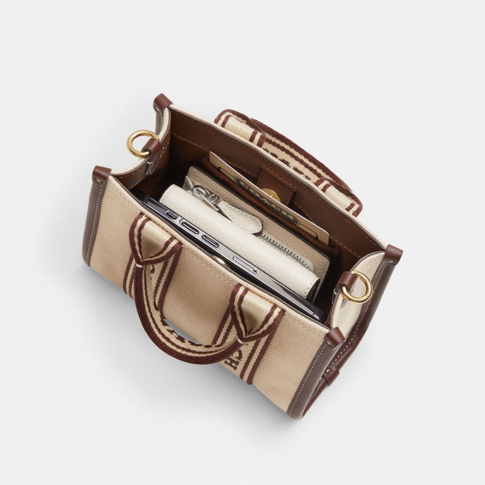 COACH®,Smith Mini Tote,Canvas,Cotton,Tote,Logo,Stripe,Gold Metal,Casual,Cream,Inside View, Top View
