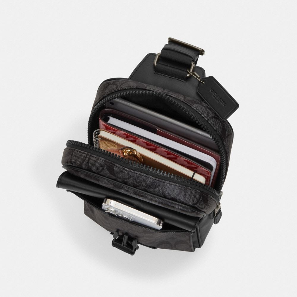 COACH®,Track Pack In Signature Canvas,Canvas,Leather,Calfskin Leather,Slingback,PVC,Color Block,Logo,Chest Waist Strap,Gun...,Multi Color,Collection