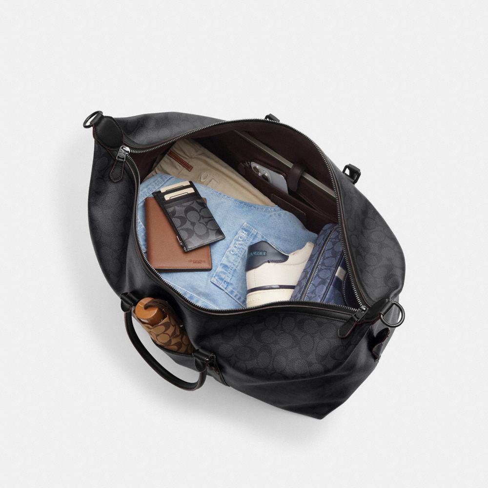COACH®,Trekker Bag 52 In Signature Canvas With Camo Print,Canvas,Calfskin Leather,Duffle Bag,Color Block,Logo,Stripe,Gunme...,Multi Color,Collection