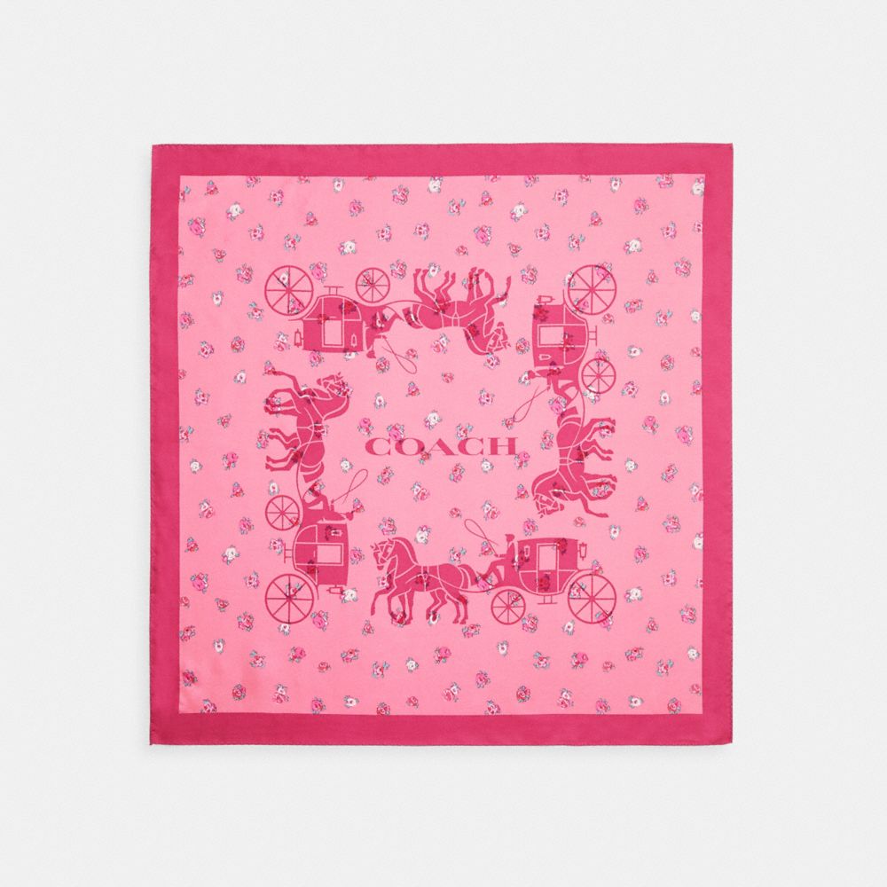 COACH®,HORSE AND CARRIAGE TEA ROSE PRINT SILK BANDANA,Bright Violet,Front View