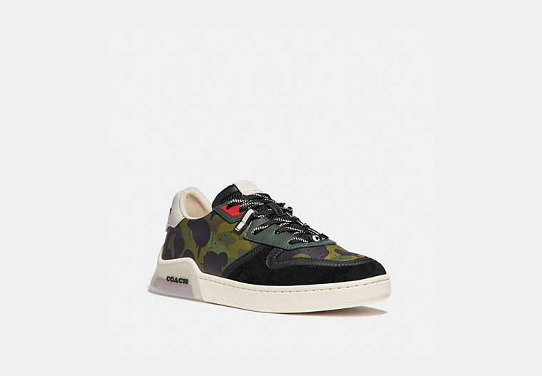COACH®,CITYSOLE COURT SNEAKER WITH CAMO PRINT,Leather,Wildbeast,Front View