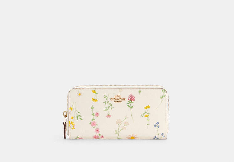 COACH®,ACCORDION ZIP WALLET WITH SPACED WILDFLOWER PRINT,Gold/Chalk Multi,Front View