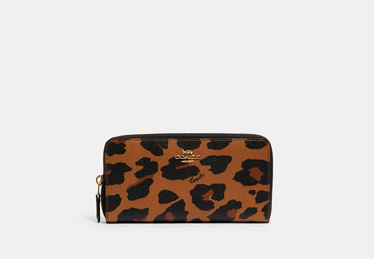 COACH®,ACCORDION ZIP WALLET WITH LEOPARD PRINT,Gold/LIGHT SADDLE,Front View