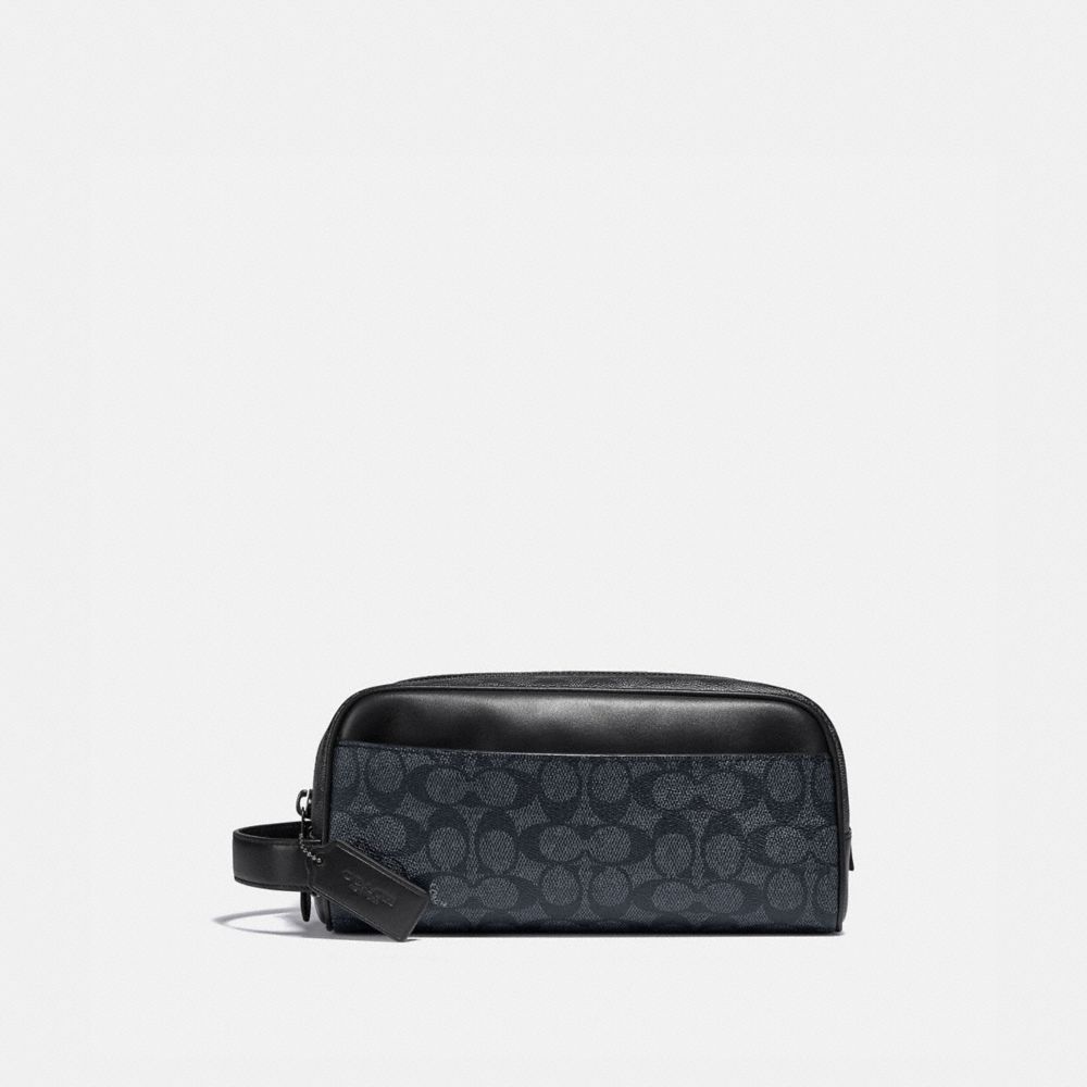 Coach Logo Trimmed Canvas Travel Kit Charcoal