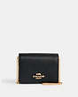 COACH®,MINI WALLET ON A CHAIN,Leather,Mini,Gold/Black,Front View