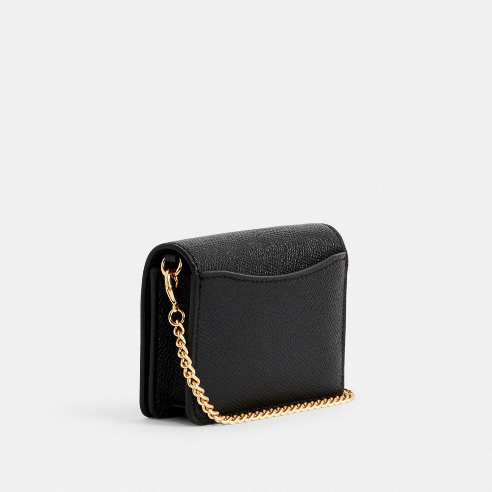 COACH®,MINI WALLET ON A CHAIN,Crossgrain Leather,Mini,Gold/Black,Angle View