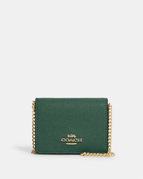 COACH®,MINI WALLET ON A CHAIN,Leather,Mini,Im/Dark Pine,Front View