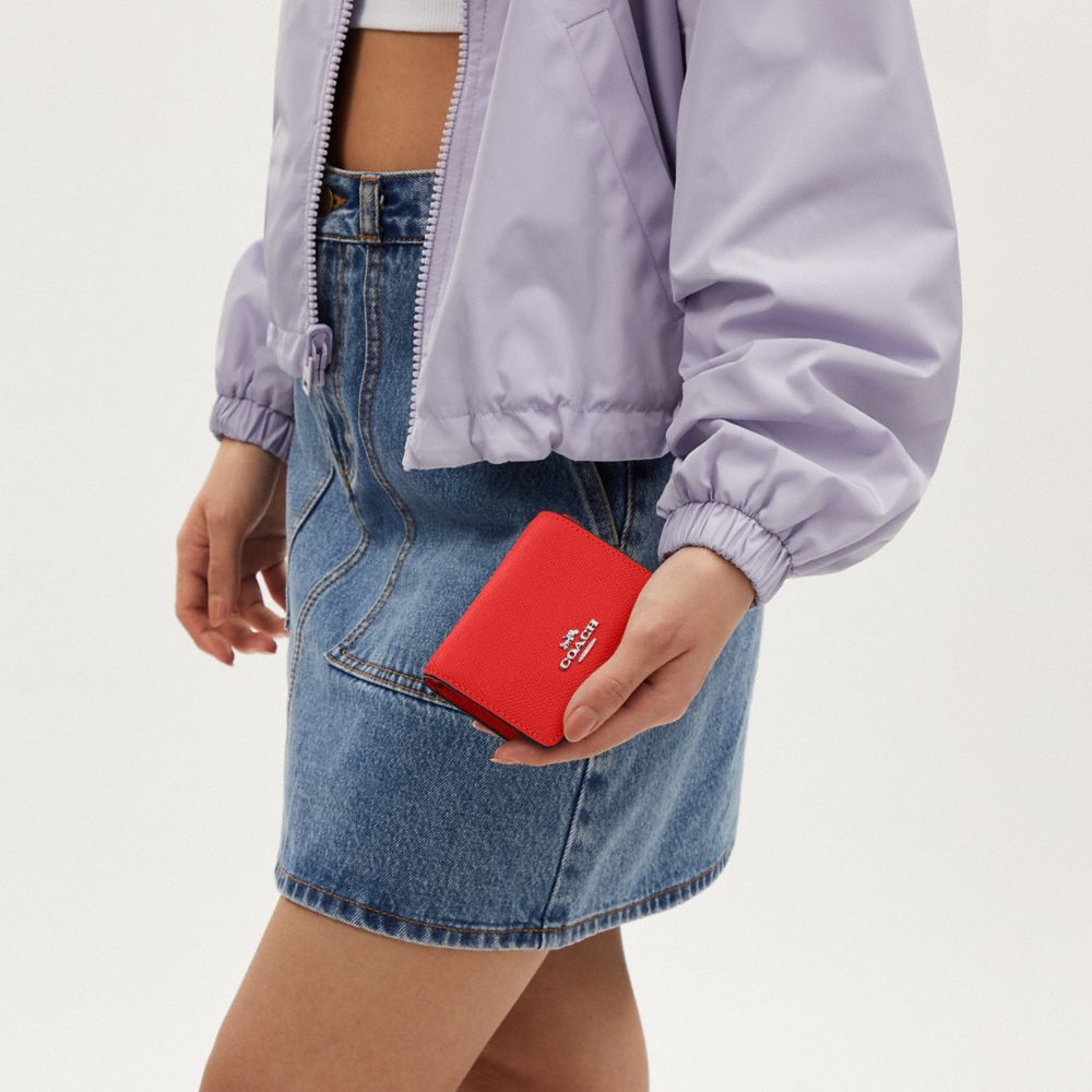 COACH®,Mini Wallet On A Chain,Leather,Crossbody,Gold Metal,Casual,Red,Detail View