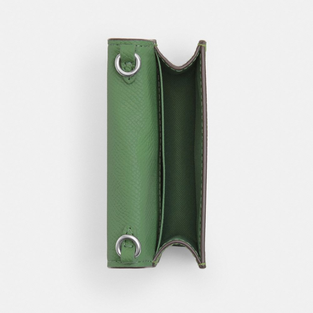 COACH®,MINI WALLET ON A CHAIN,Crossgrain Leather,Mini,Silver/Soft Green,Inside View,Top View