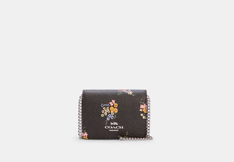 COACH®,MINI WALLET WITH WILDFLOWER PRINT,Silver/Black Multi,Front View