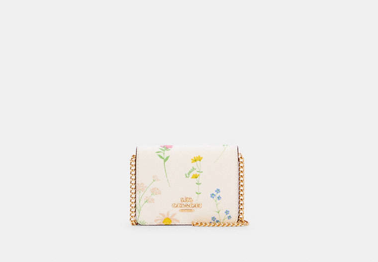 COACH®,MINI WALLET WITH SPACED WILDFLOWER PRINT,Gold/Chalk Multi,Front View