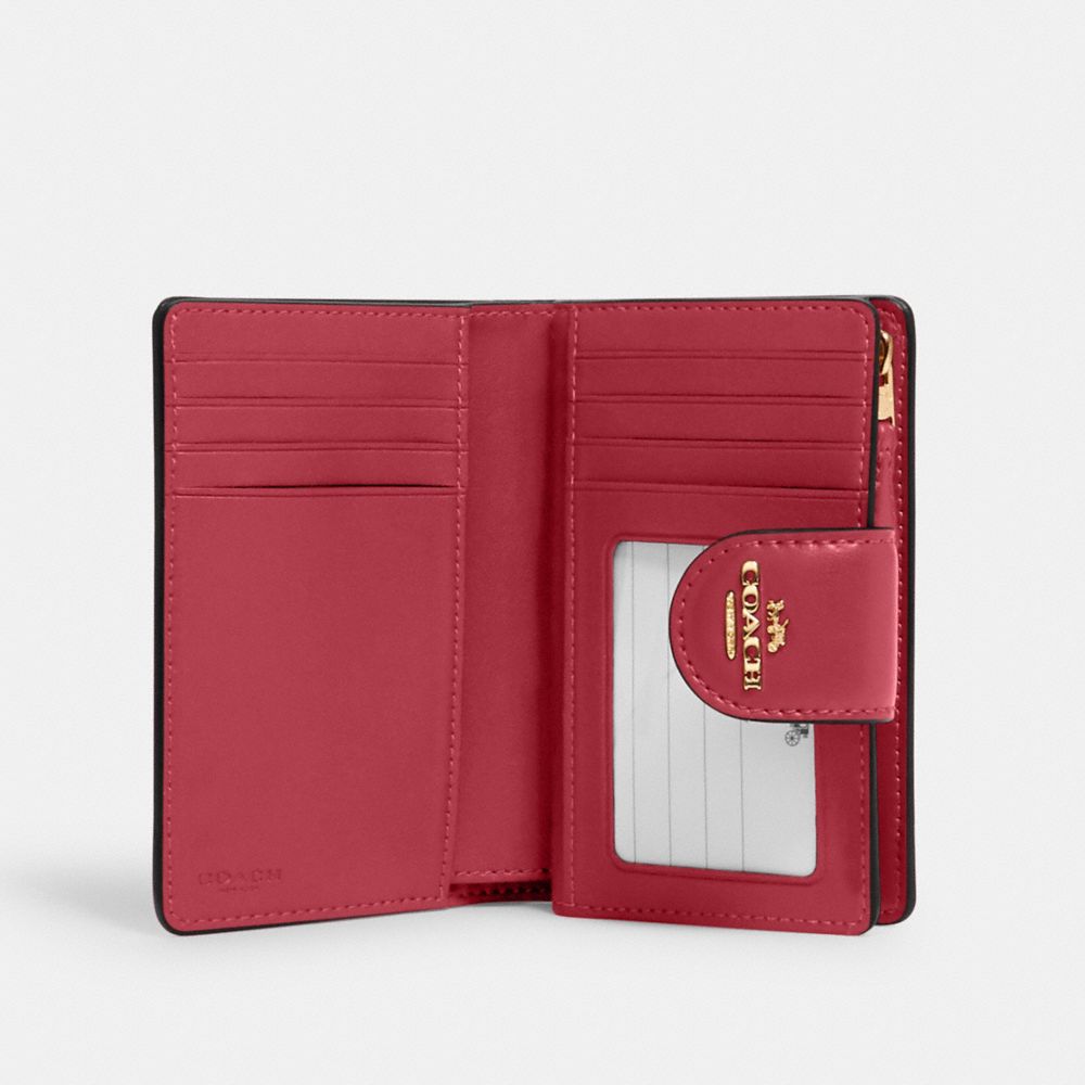 COACH®,Medium Corner Zip Wallet In Signature Canvas,Leather,Canvas,Bi Fold,Logo,Color Block,Casual,,Inside View,Top View