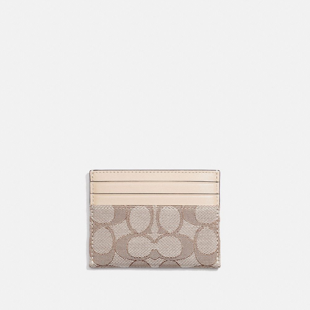 COACH®,CARD CASE IN SIGNATURE JACQUARD,Signature Jacquard,Brass/Stone Ivory,Front View