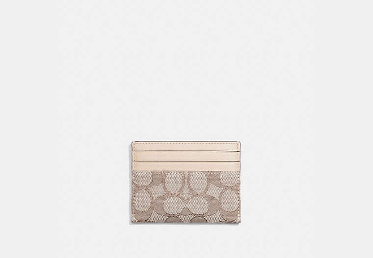 COACH®,CARD CASE IN SIGNATURE JACQUARD,Signature Jacquard,Brass/Stone Ivory,Front View