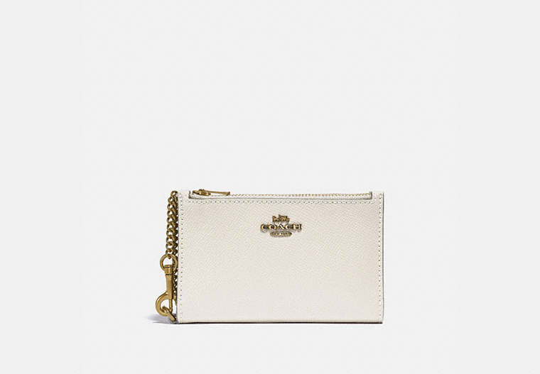 COACH®,ZIP CHAIN CARD CASE IN COLORBLOCK,Leather,Brass/Chalk Multi,Front View